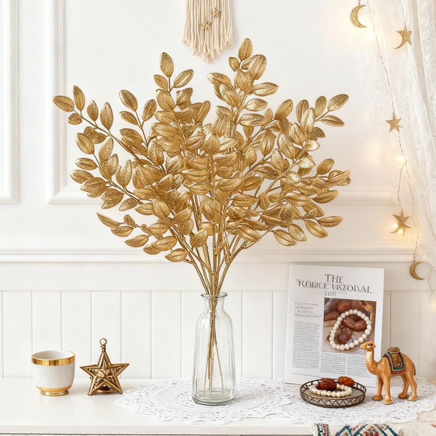 10Pcs Artificial Plant Golden  - đánh giá và giá Palm Leaf Dried