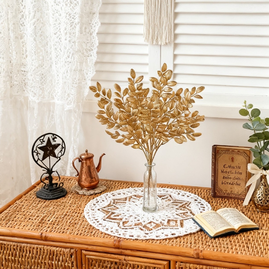 10Pcs Artificial Plant Golden  - đánh giá và giá Palm Leaf Dried